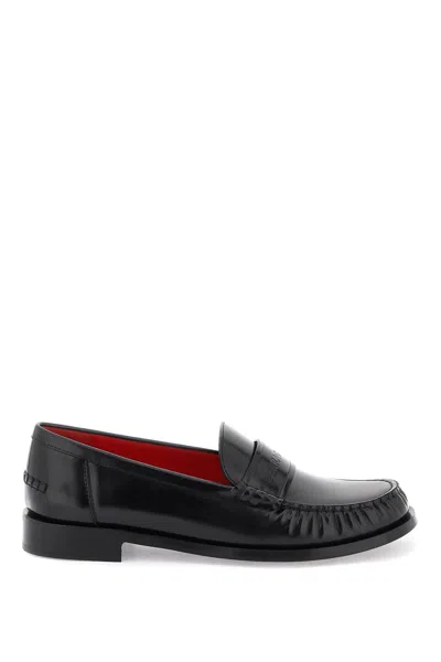 Shop Ferragamo Salvatore  Leather Loafers With Embossed Logo Women In Black