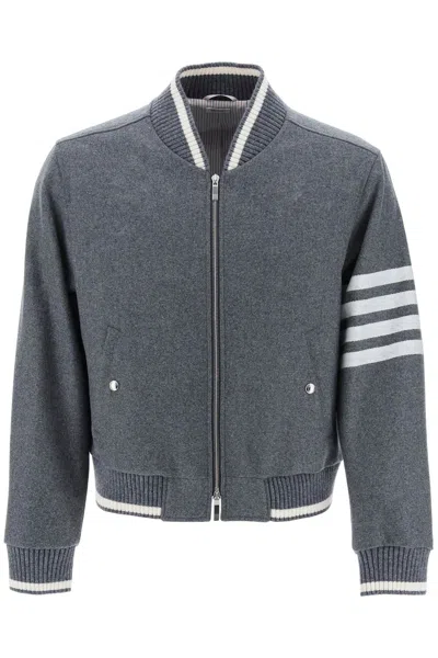 Shop Thom Browne 4-bar Varsity Jacket In Wool Mel Men In Gray