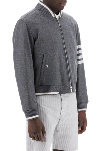 Shop Thom Browne 4-bar Varsity Jacket In Wool Mel Men In Gray