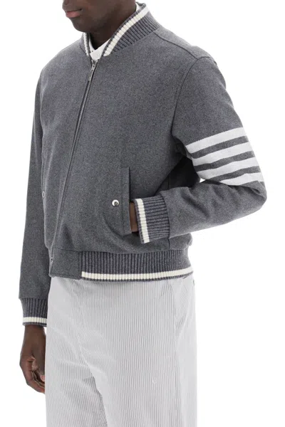 Shop Thom Browne 4-bar Varsity Jacket In Wool Mel Men In Gray