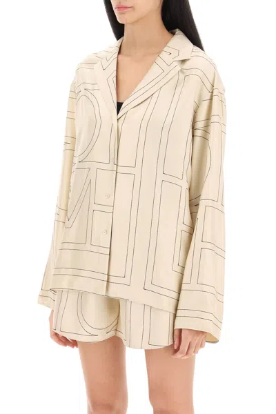 Shop Totême Toteme Monogram Silk Pajama Shirt Women In Cream