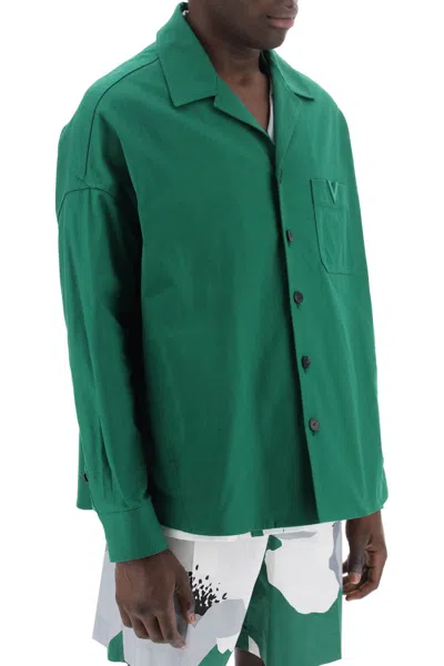 Shop Valentino Garavani "canvas Overshirt With V Detail Men In Green