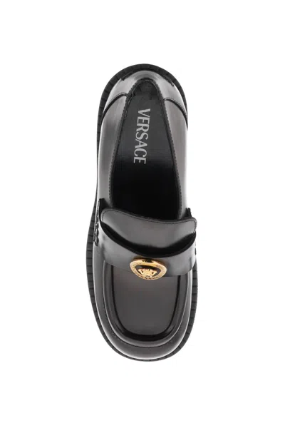 Shop Versace "brushed Leather Alia Loaf Women In Black