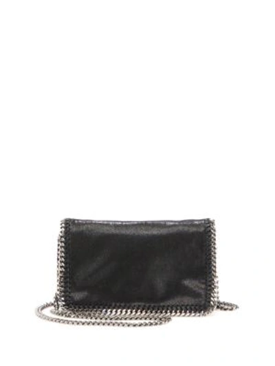 Shop Stella Mccartney Falabella Faux Leather Fold-over Chain Crossbody Bag In Black
