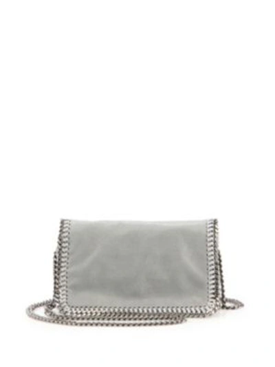 Shop Stella Mccartney Falabella Faux Leather Fold-over Chain Crossbody Bag In Light Grey