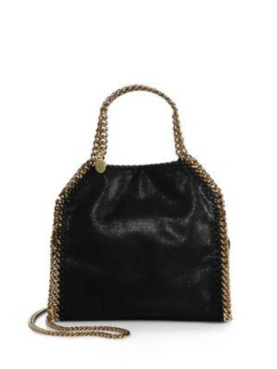 Shop Stella Mccartney Falabella Mini Baby Bella Metallic Faux Suede Shoulder Bag In Black