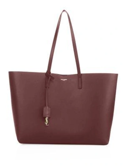 Shop Saint Laurent Large Smooth Leather Shopping Tote In Wine