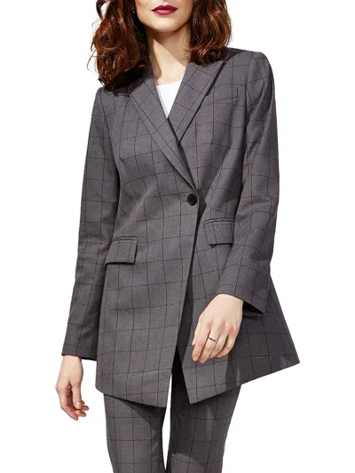 Shop Calvin Klein Womens Woven Window Pane One-button Blazer In Grey