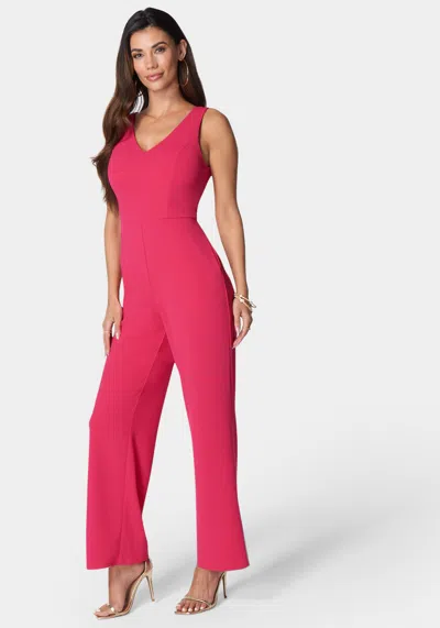 Bebe V Neck Core Jumpsuit In Pink
