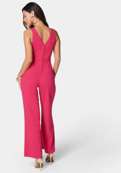 Bebe V Neck Core Jumpsuit In Pink