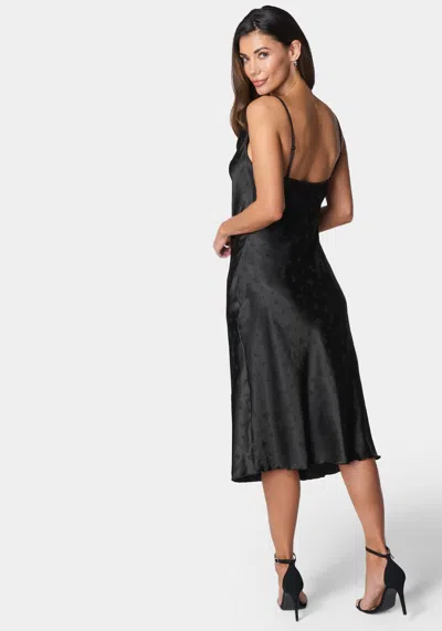 Bebe Cowl Neck Midi Satin Jacquard Dress In Black