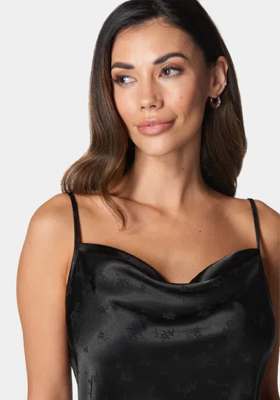 Bebe Cowl Neck Midi Satin Jacquard Dress In Black