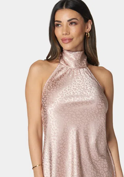 Shop Bebe Halter Neck Satin Jacquard Dress In Rose