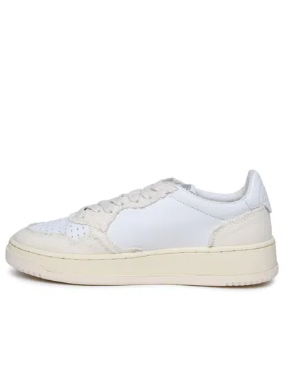 Shop Autry 'medalist' Ivory Leather And Canvas Sneakers In Avorio