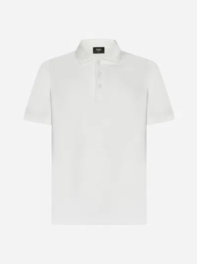 Shop Fendi Ff Pique Cotton Polo Shirt In Natural