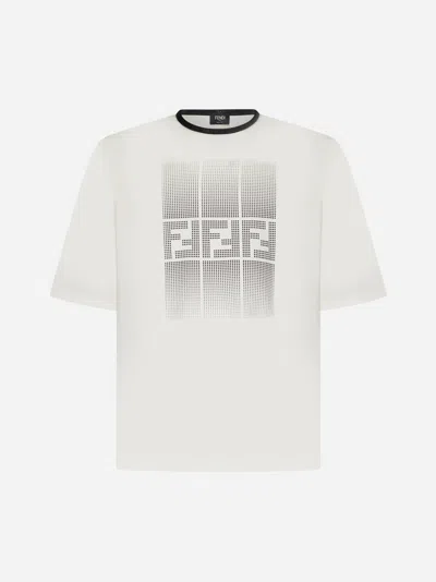 Shop Fendi Ff Print Cotton T-shirt In Natural,black