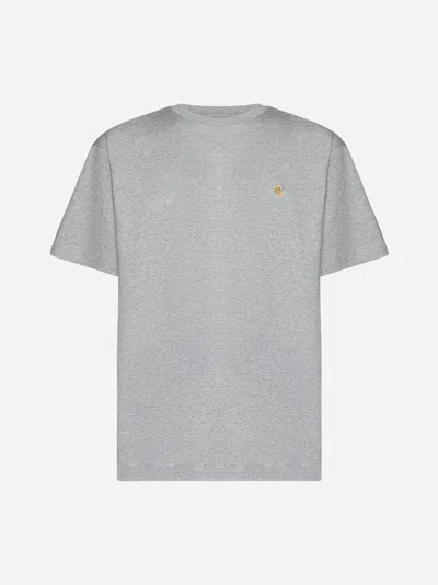 Shop Carhartt Chase Logo Cotton T-shirt In Grey Heather,gold