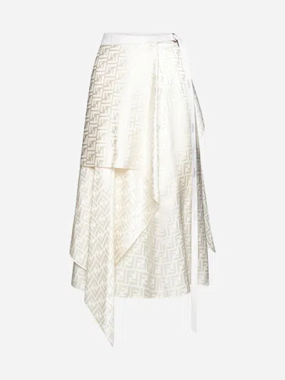Shop Fendi Ff Satin Silk Wrap Skirt In Ivory