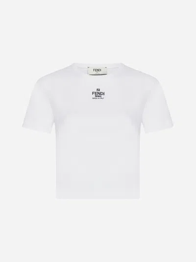 Shop Fendi Logo Cotton T-shirt In White
