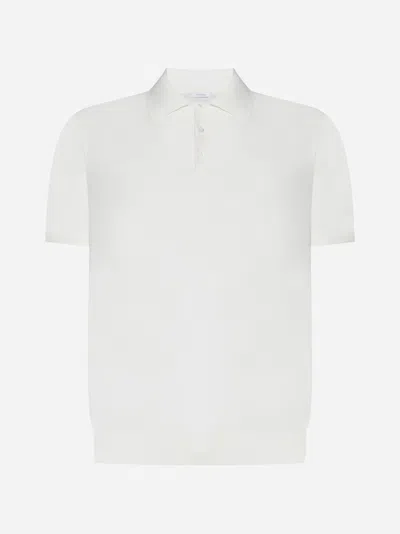 Shop Malo Cotton Knit Polo Shirt In White