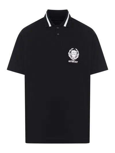 Shop Givenchy Crest Polo Shirt In Cotton In Black