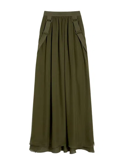 Shop Max Mara Long Skirt In Silk Chiffon In Green