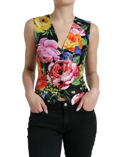 Shop Dolce & Gabbana Multicolor Floral Button Waistcoat Vest Top