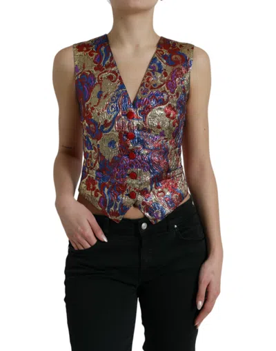 Shop Dolce & Gabbana Multicolor Jacquard Button Waistcoat Vest Top