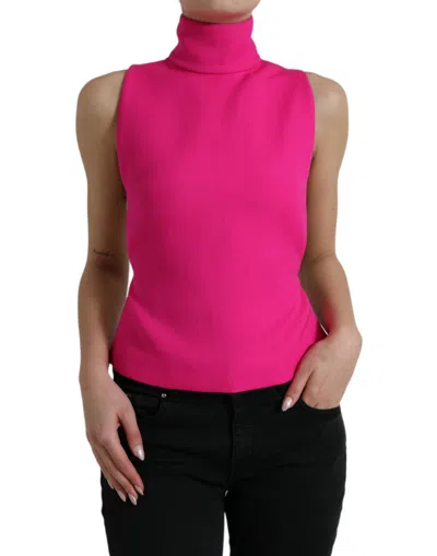 Shop Dolce & Gabbana Pink Wool Knit Turtle Neck Backless Tank Top
