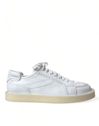 Shop Dolce & Gabbana White Leather Low Top Oxford Sneakers Shoes