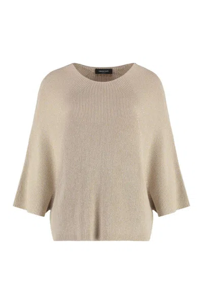 Shop Fabiana Filippi Cotton Blend Crew-neck Sweater In Sand