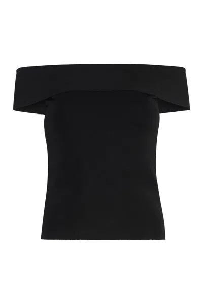 Shop Fabiana Filippi Knitted Viscosa-blend Top In Black
