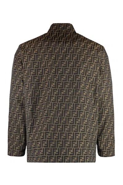 Shop Fendi Jacquard Fabric Jacket In Beige