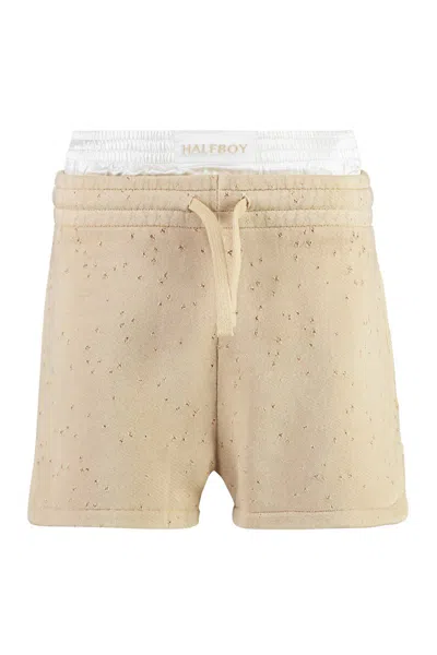 Shop Halfboy Cotton Shorts In Beige