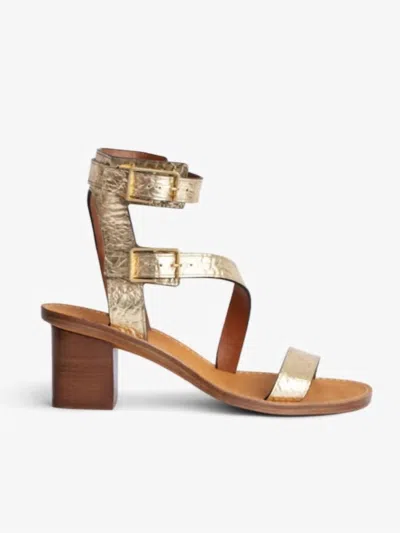 Shop Zadig & Voltaire Cecilia Crinkled Caprese Sandals In Gold