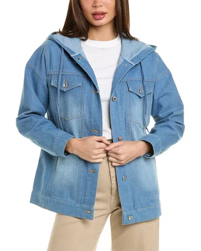Shop Pascale La Mode Hooded Denim Jacket In Blue