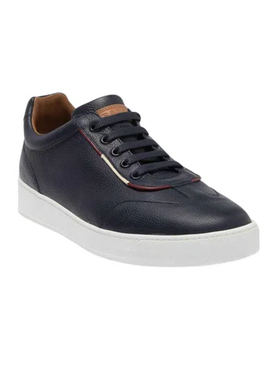 Shop Bally Baxley 6230469 Men's Blue Bovine Grained Leather Sneakers