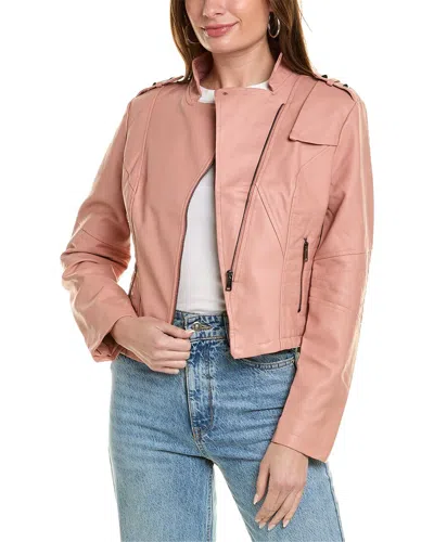Shop Rene Lion Moto Jacket In Pink