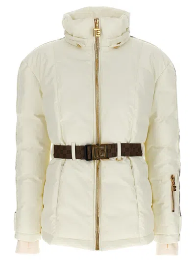 Shop Balmain 'pb' Down Jacket In White