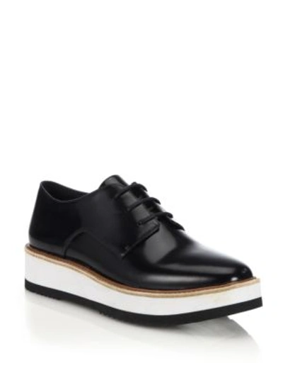 Vince Reed Glazed Leather Platform Oxfords In Black