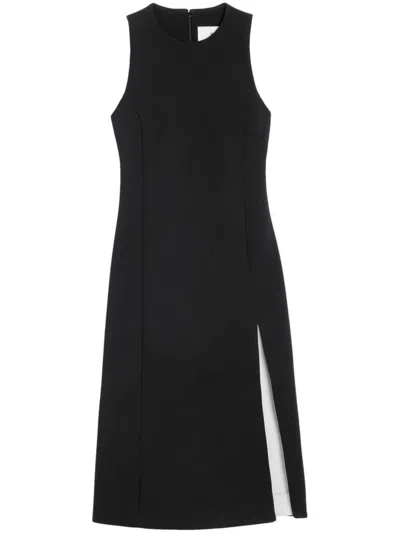 Ami Alexandre Mattiussi Sleeveless Virgin-wool Midi Dress In Black/chalk