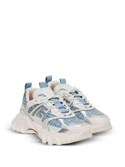 Shop Balmain Sneakers In Blue Denim
