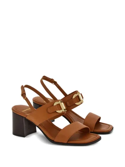 Ferragamo Women's Lou Gancini Block Heel Sandals In Brown