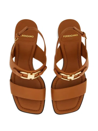 Ferragamo Women's Lou Gancini Block Heel Sandals In Brown