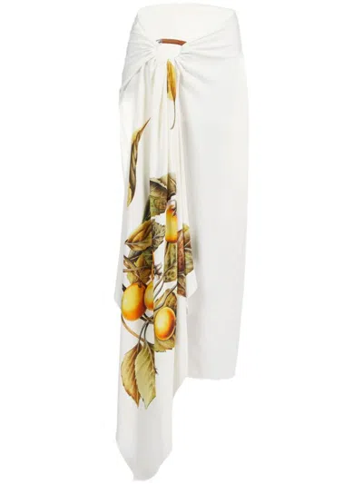 Ferragamo Plant Printed Asymmetrical Skirt In Persimmon