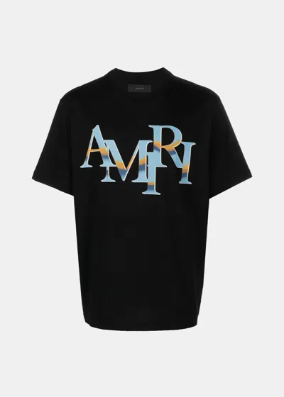 Shop Amiri Black/multicolor  Staggered Logo T-shirt