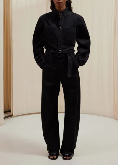 Shop Lemaire Black Denim Curved Sleeve Jacket