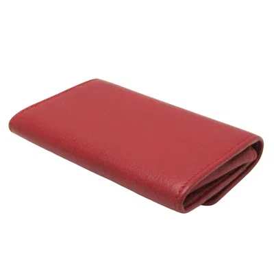 Pre-owned Chanel Camellia Red Leather Wallet  ()