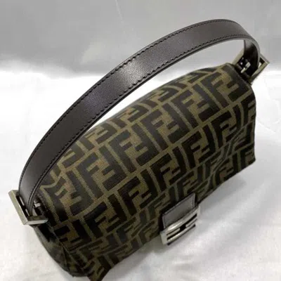 Shop Fendi Mamma Baguette Khaki Canvas Shoulder Bag ()