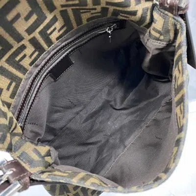 Shop Fendi Mamma Baguette Khaki Canvas Shoulder Bag ()